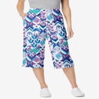 Elastic-Waist Pull-On Knit Pocket Capri Pants image number null