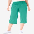 Elastic-Waist Pull-On Knit Pocket Capri Pants image number null
