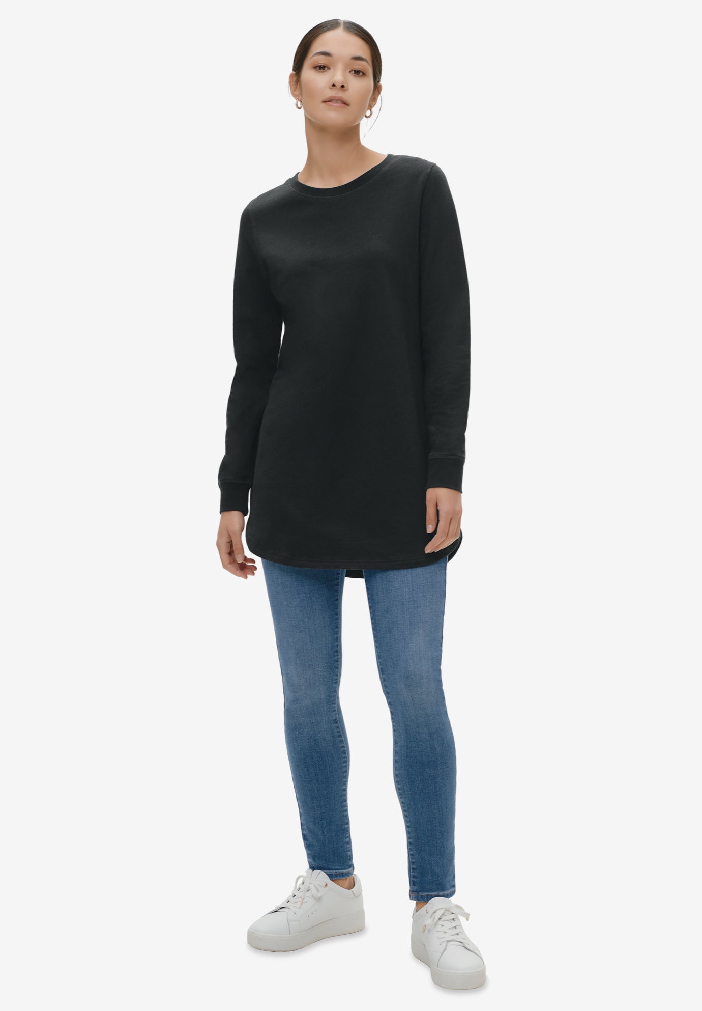 French Terry Sweatshirt Tunic with Shirttail Hem image number 1