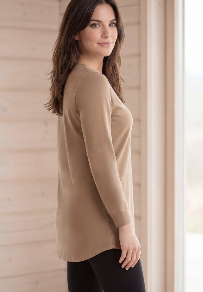 French Terry Sweatshirt Tunic with Shirttail Hem image number 2