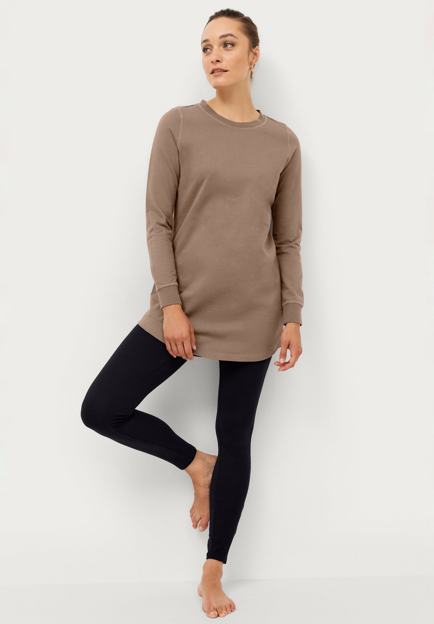 French Terry Sweatshirt Tunic with Shirttail Hem image number 0