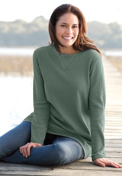 Long-Sleeve Crewneck Soft Waffle Knit Thermal Shirt