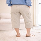 Mid-Rise Stretch Cotton Cargo Capris image number null