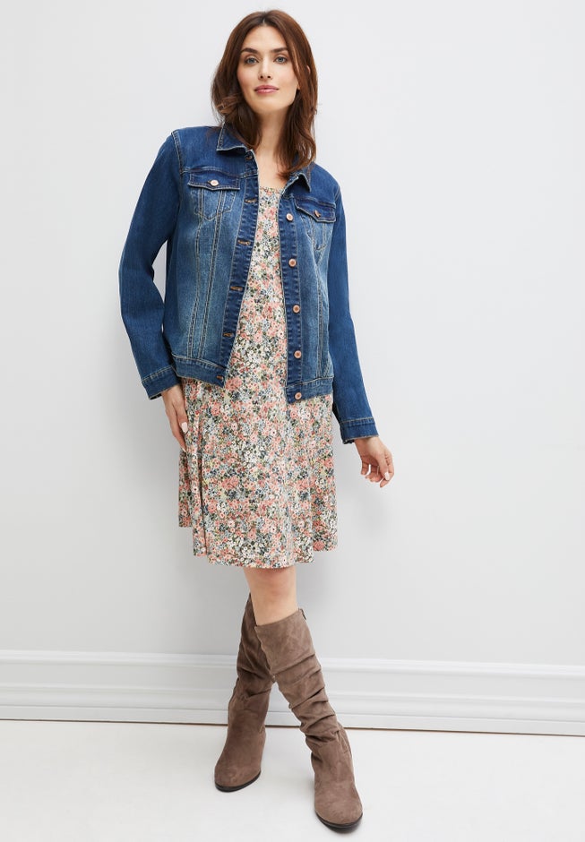 Stretch Knit Scoop Neck 3/4 Sleeve A Line Dress image number 3