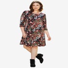 Stretch Knit Scoop Neck 3/4 Sleeve A Line Dress image number null