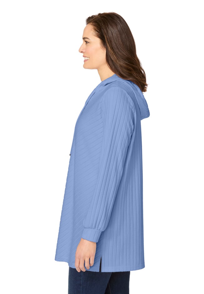 Rib-Knit Sherpa Hoodie Sweatshirt image number 2