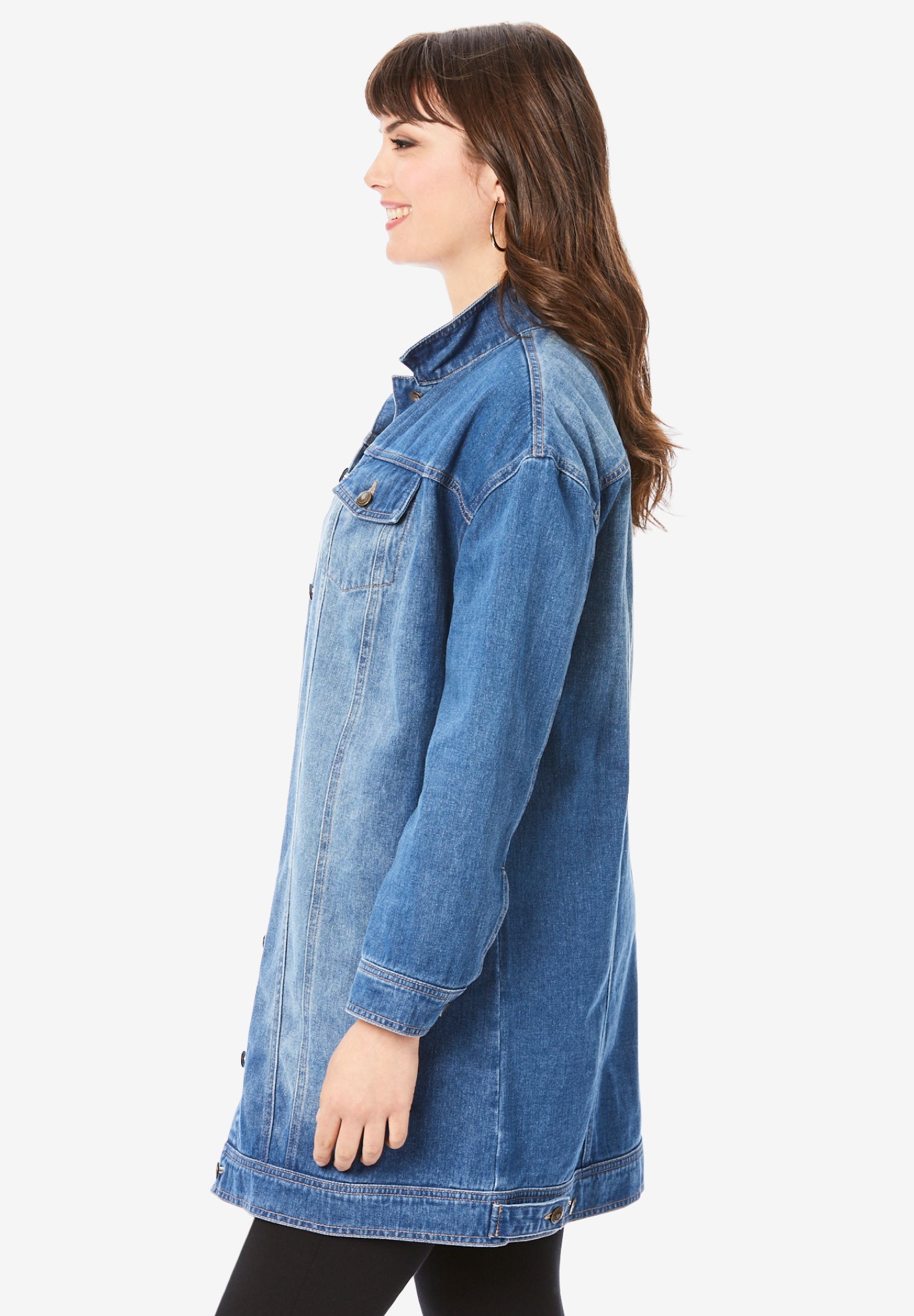 Plus Size Long Denim Jacket image number 2