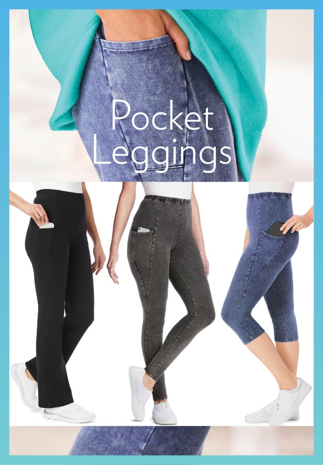 Stretch-Cotton Knit Pull-On Pocket Capri Leggings image number 3