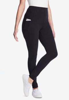 Side Pocket Ankle-Length Pull-On Stretch Knit Cotton Spandex Leggings