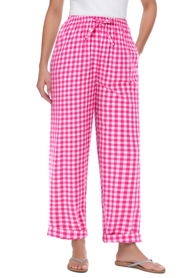 Seersucker Pull-on Elastic-Waist Pants image number 1