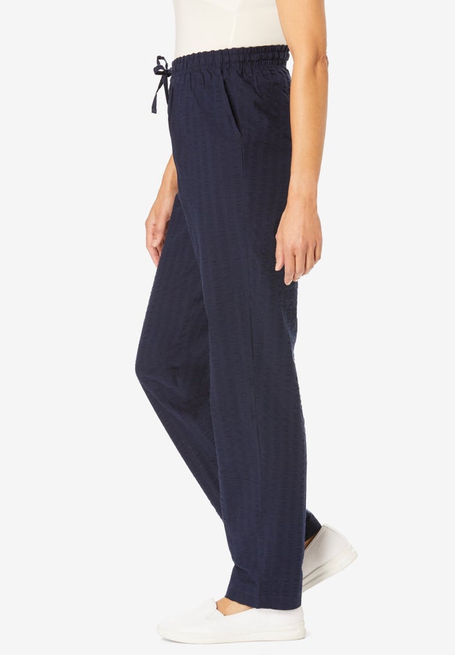 Seersucker Pull-on Elastic-Waist Pants image number 2