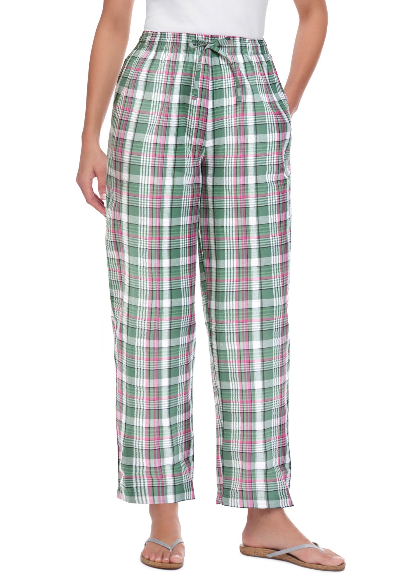 Seersucker Pull-on Elastic-Waist Pants image number 0