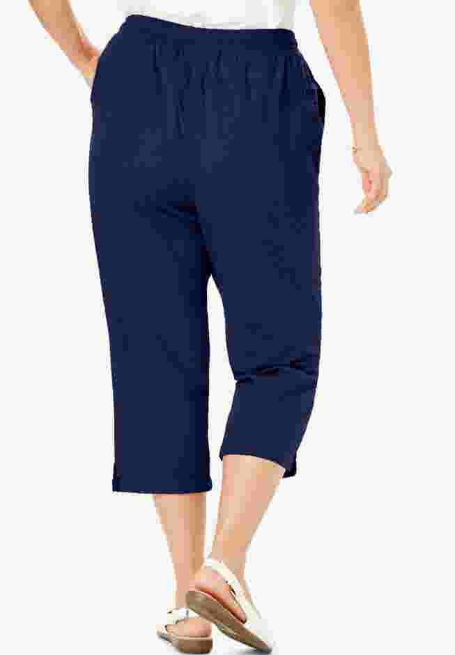 Women's Plus-Size Seersucker Pull-On Elastic-Waist Capri Pants image number 1