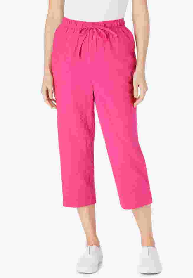 Women's Plus-Size Seersucker Pull-On Elastic-Waist Capri Pants image number 0