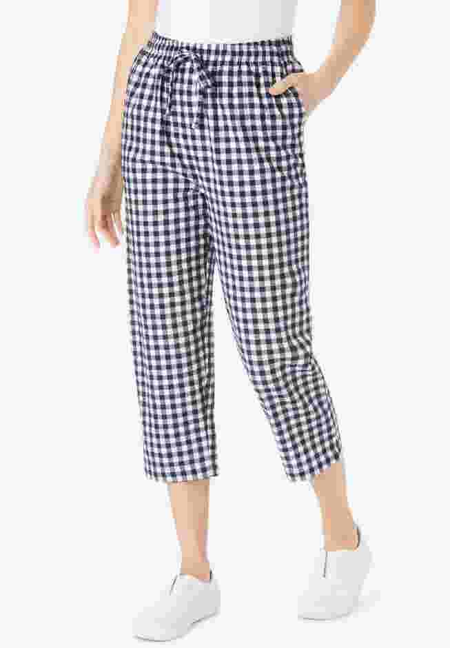Women's Plus-Size Seersucker Pull-On Elastic-Waist Capri Pants image number 0