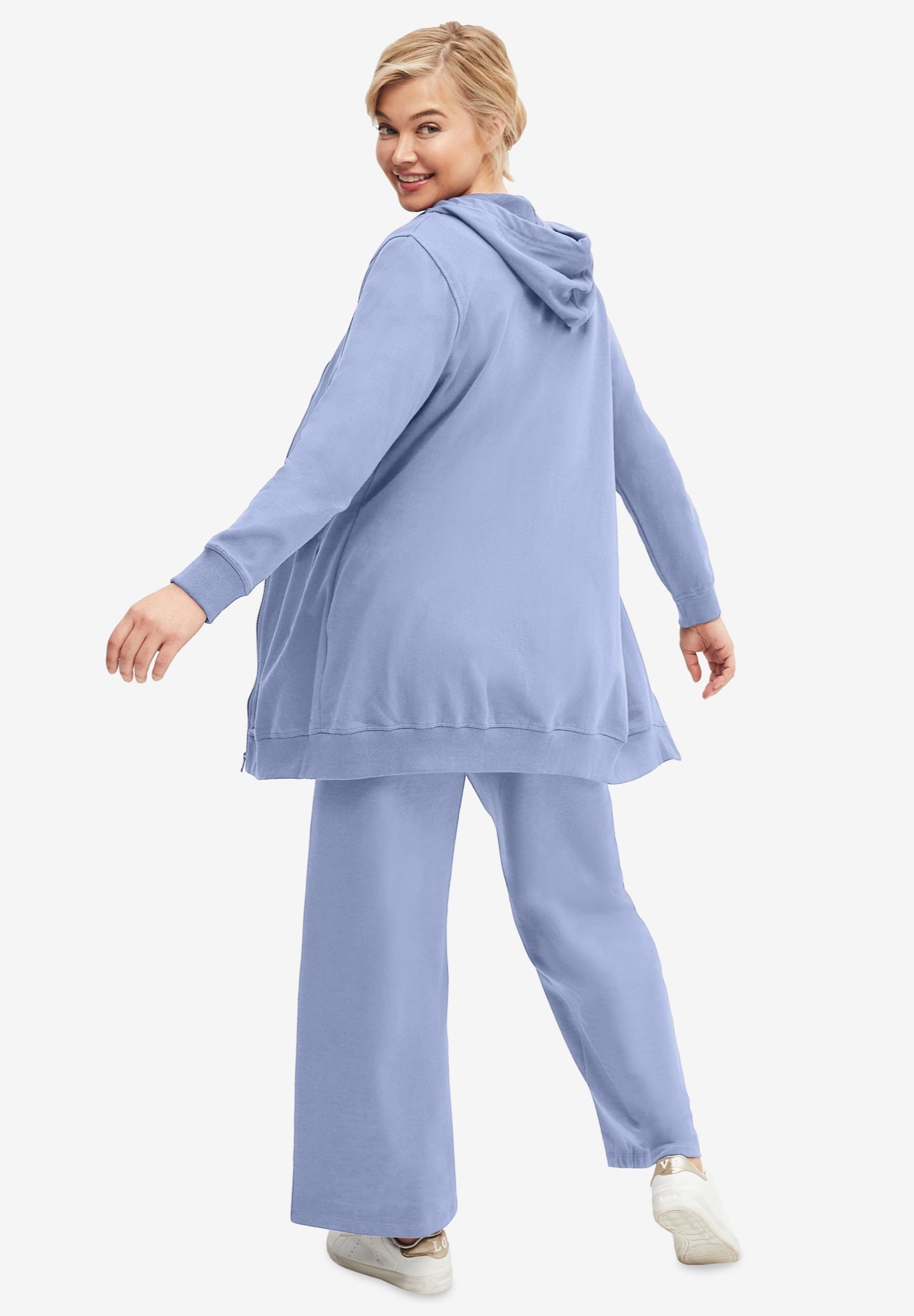 French Terry Wide Leg Sweatpants With Drawstring Elastic Waistband image number 1