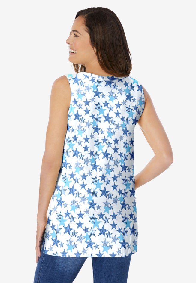 Perfect Printed Sleeveless Shirred V-Neck Tunic image number 1