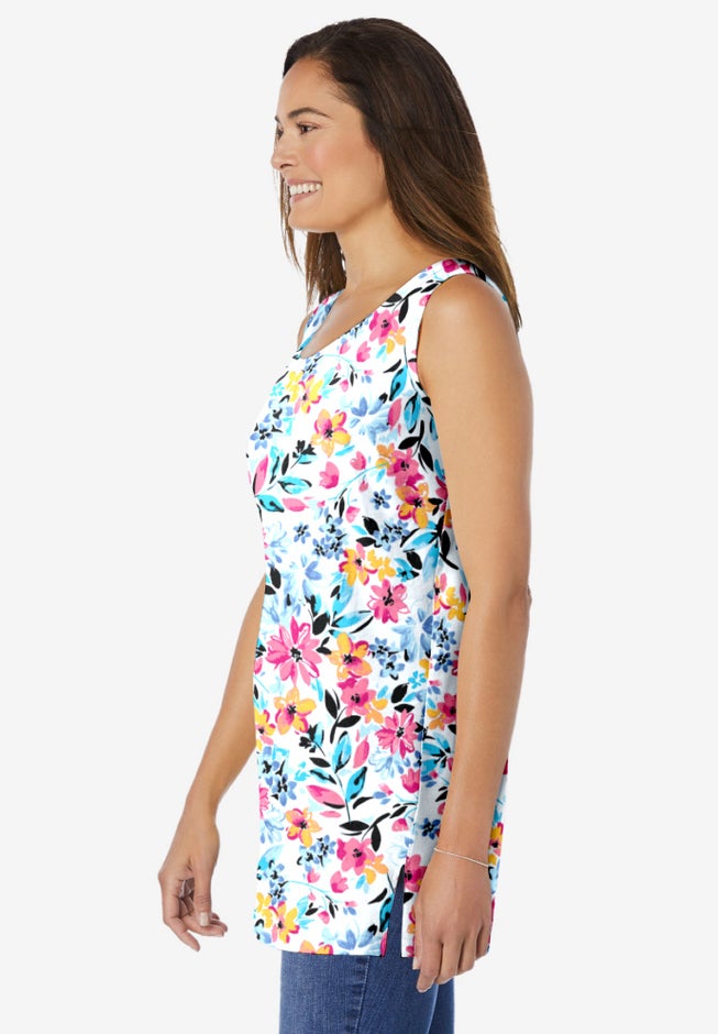 Perfect Printed Sleeveless Shirred V-Neck Tunic image number 2