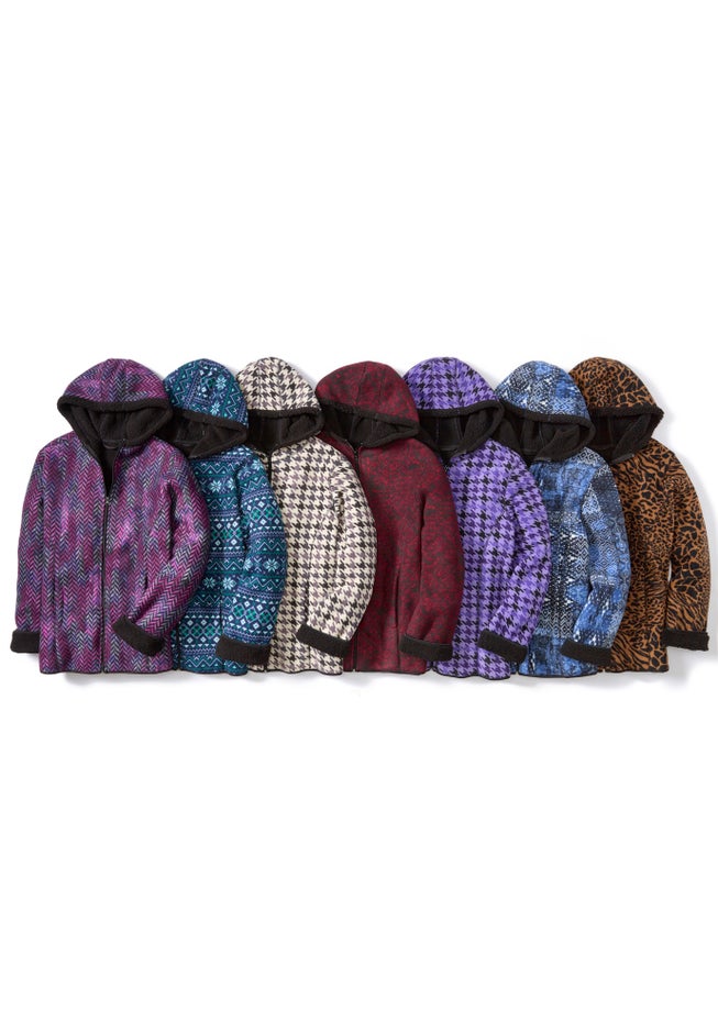 Printed Fleece Coat with Sherpa Lining image number 6