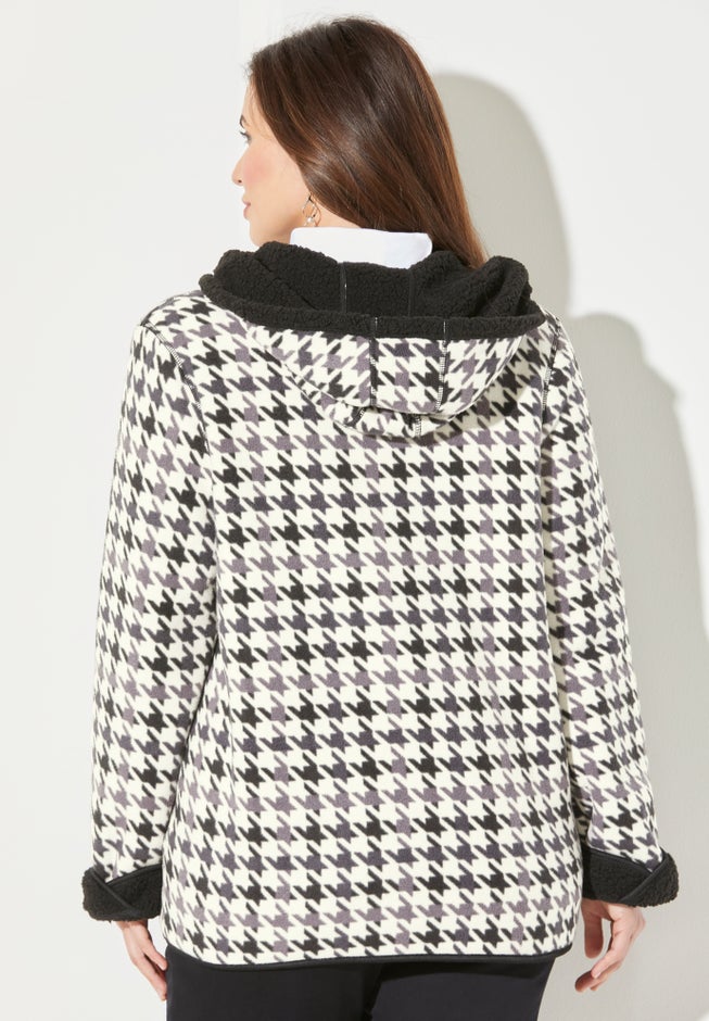 Printed Fleece Coat with Sherpa Lining image number 1