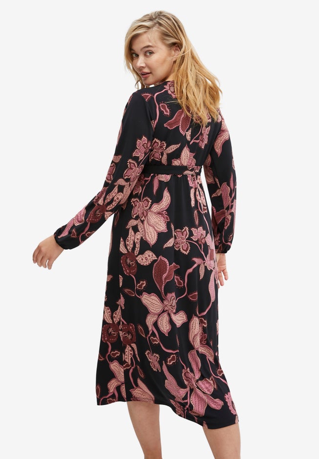 Knit Surplice Midi Dress With Self-Tie image number 1