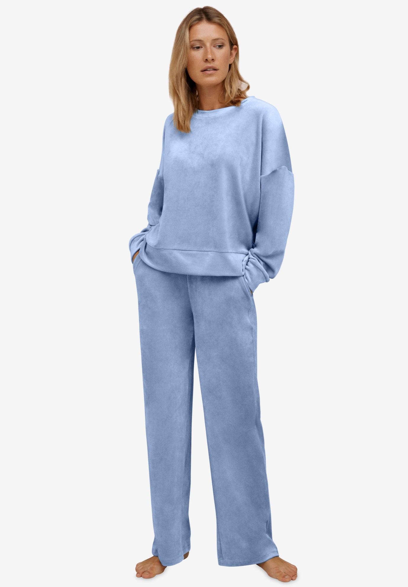 Stretch Velour Wide Leg Pull-on Pants image number 0