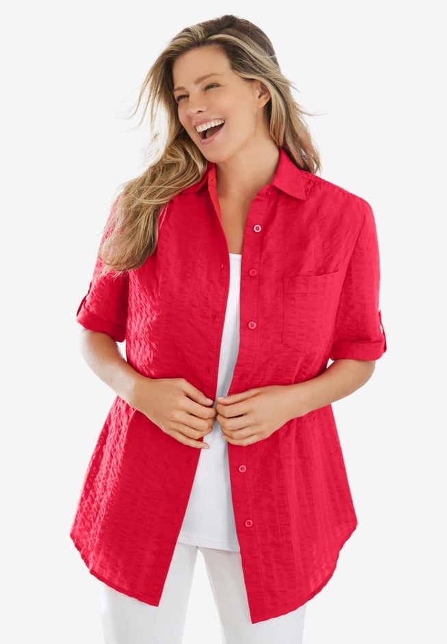 Short-Sleeve Button Down Seersucker Shirt image number 9