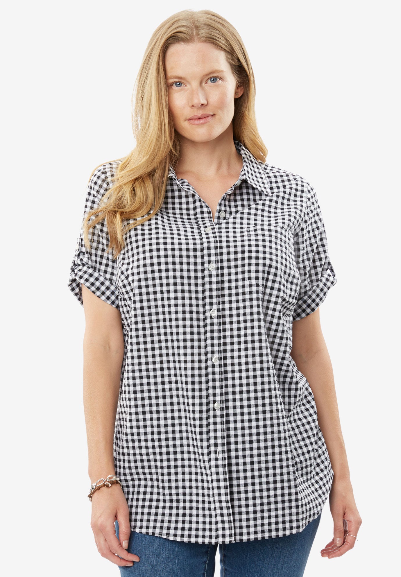 Short-Sleeve Button-Down Cotton Seersucker Shirt image number 0
