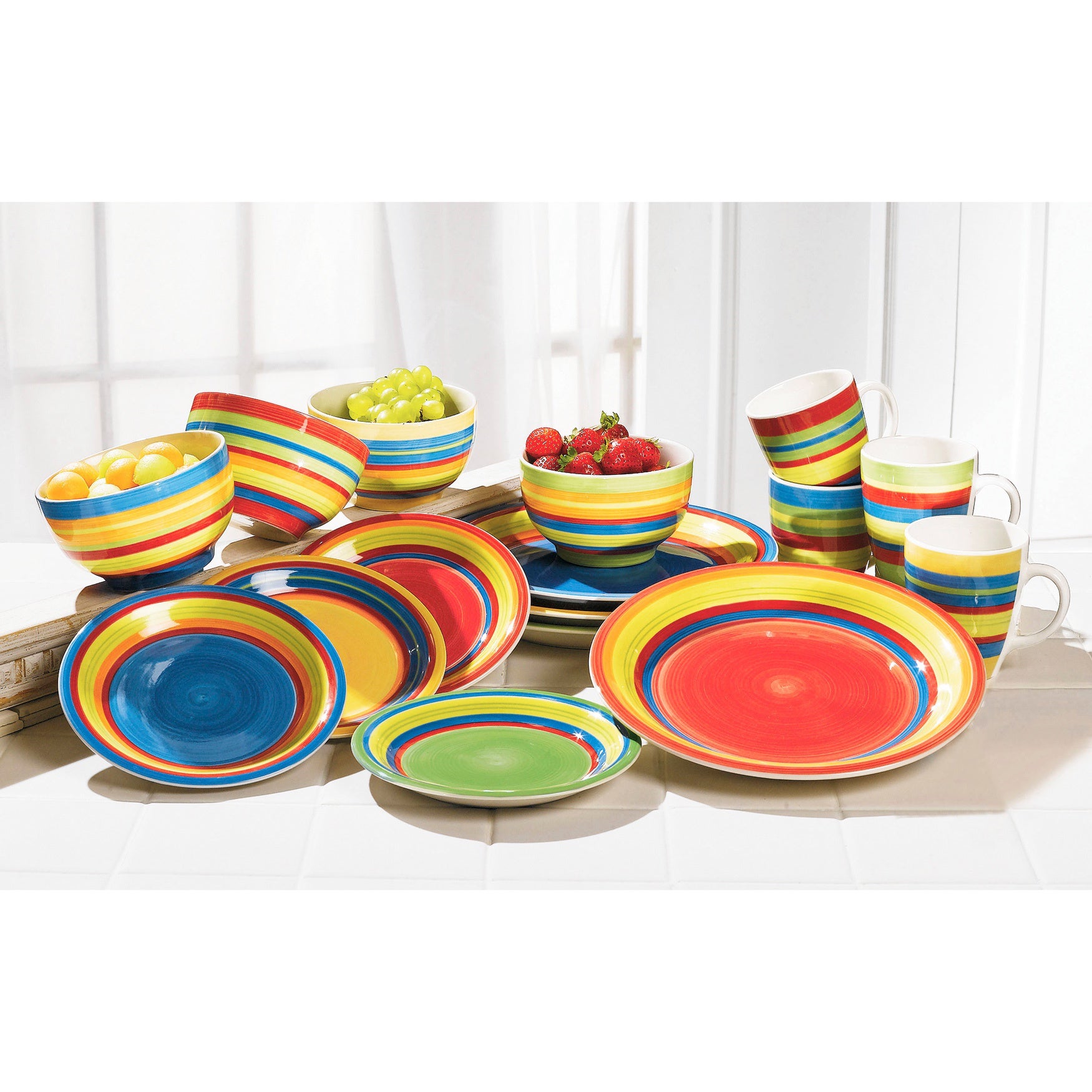 Santa Fe Hand-Painted Striped Stoneware Dinnerware Set image number 0