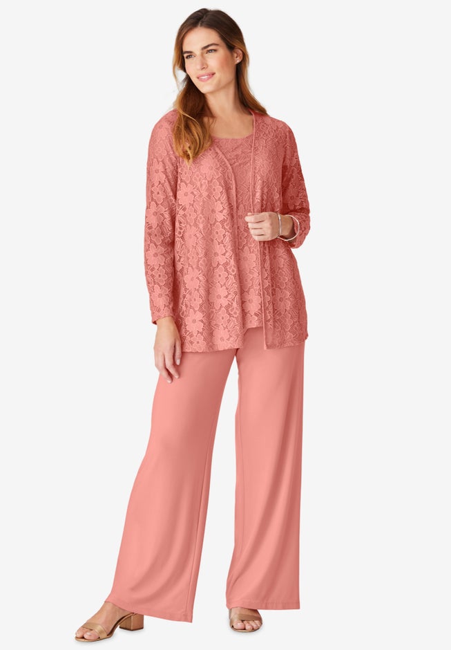 3-piece Lace Jacket/Tank/Pant Set image number 4