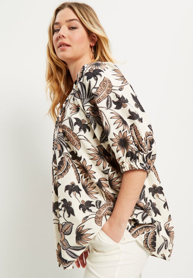 Puff Sleeve Lino Soleil Top image number 2