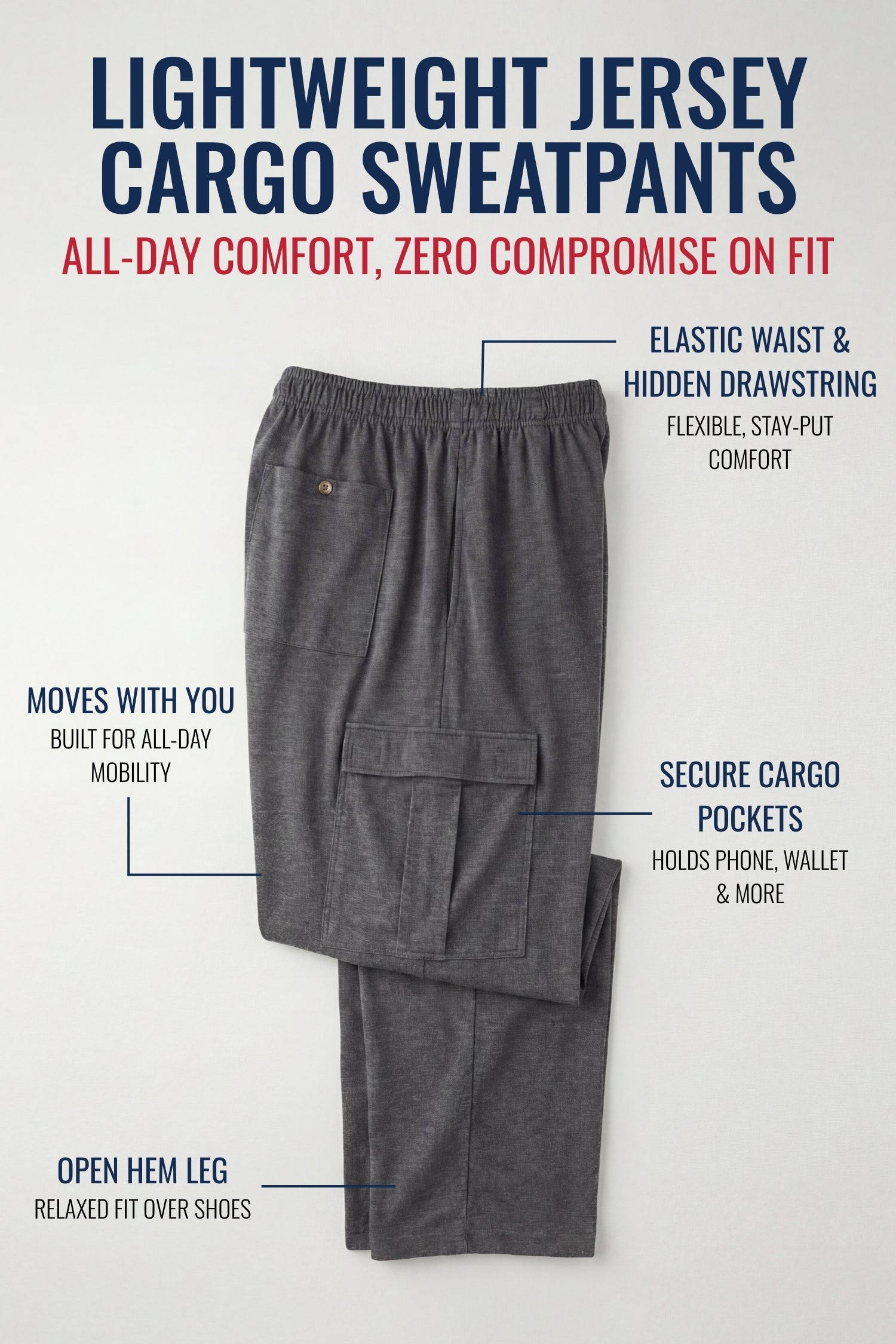 Men's Big & Tall Lightweight Jersey Cargo Sweatpants image number 1