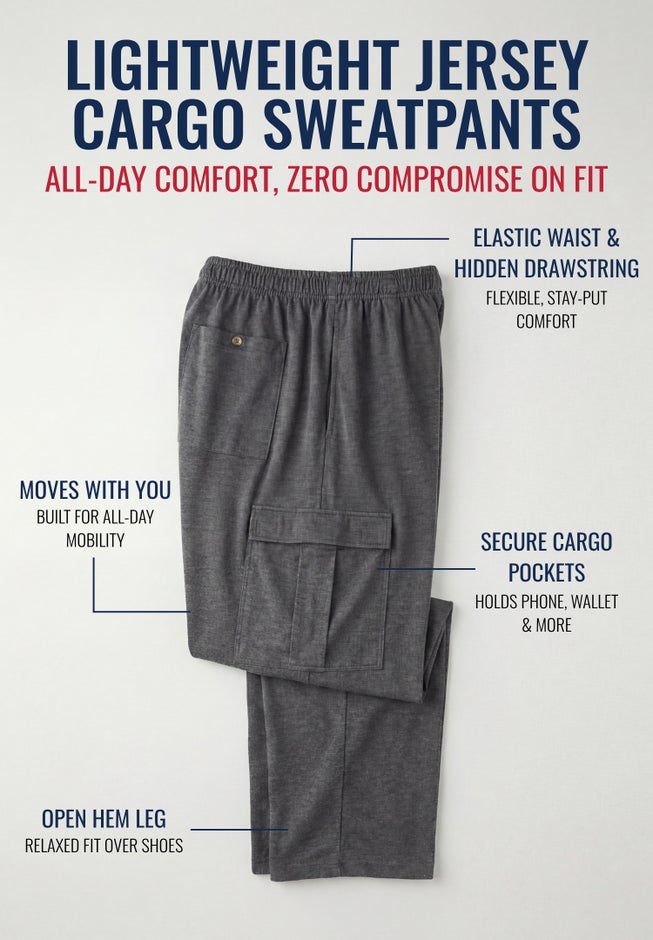 Men's Big & Tall Lightweight Jersey Cargo Sweatpants image number 1