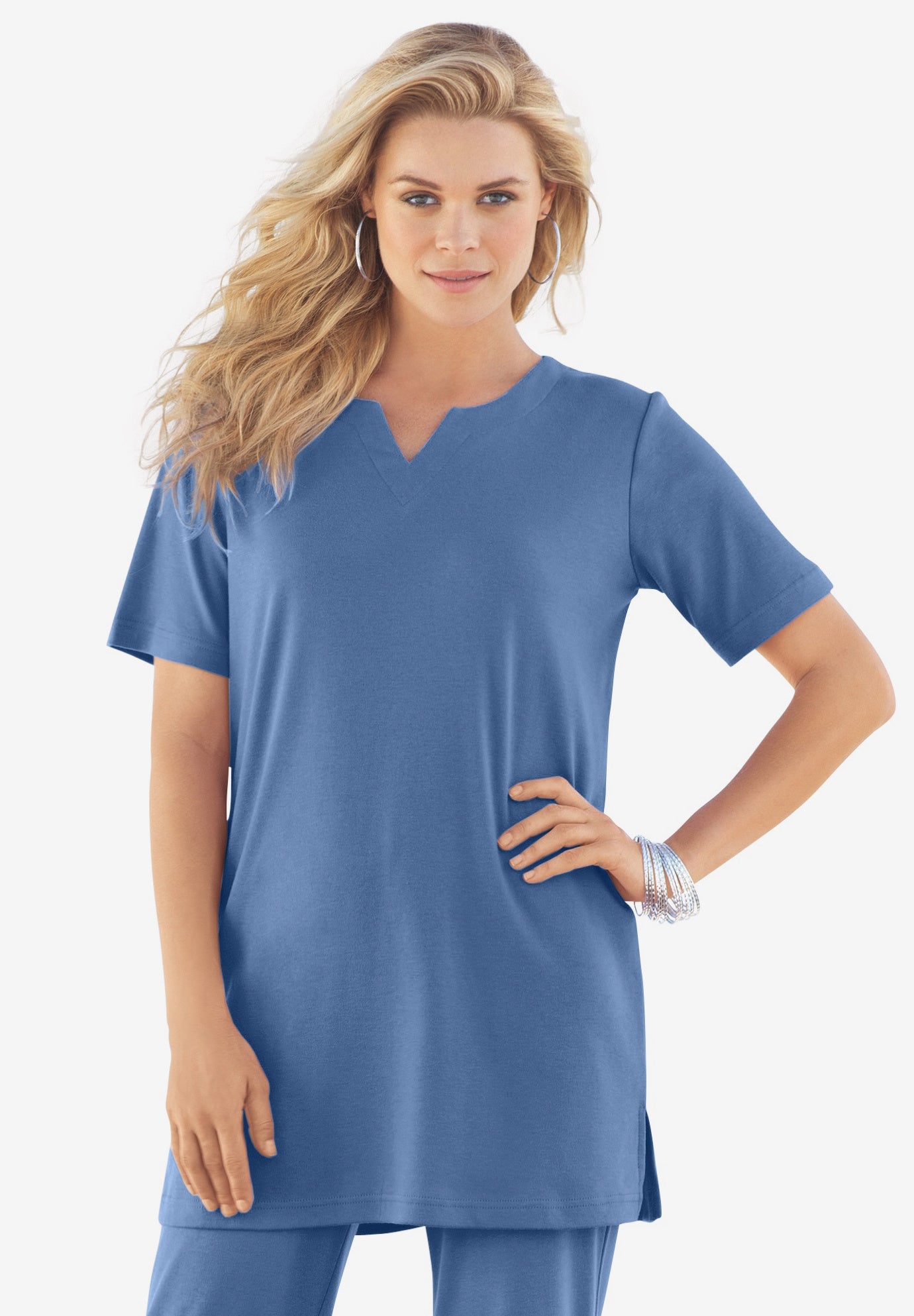 Plus Size Soft Knit Tunic with Notch Neckline image number 0