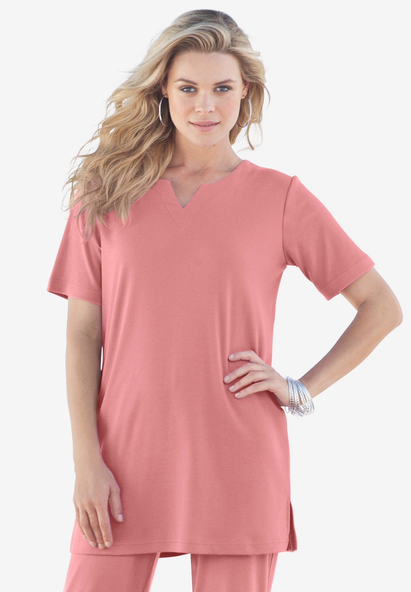Plus Size Soft Knit Tunic with Notch Neckline image number 0