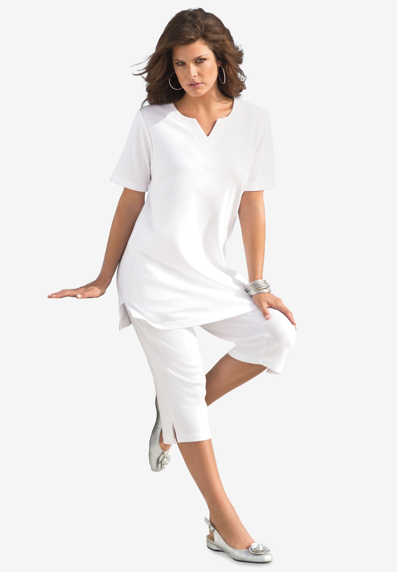 Plus Size Soft Knit Tunic with Notch Neckline image number 1