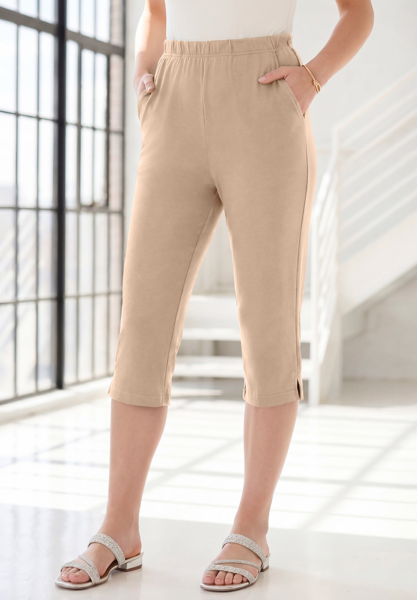 Plus Size Soft Knit Relaxed Pull-On Capri Pant image number 3