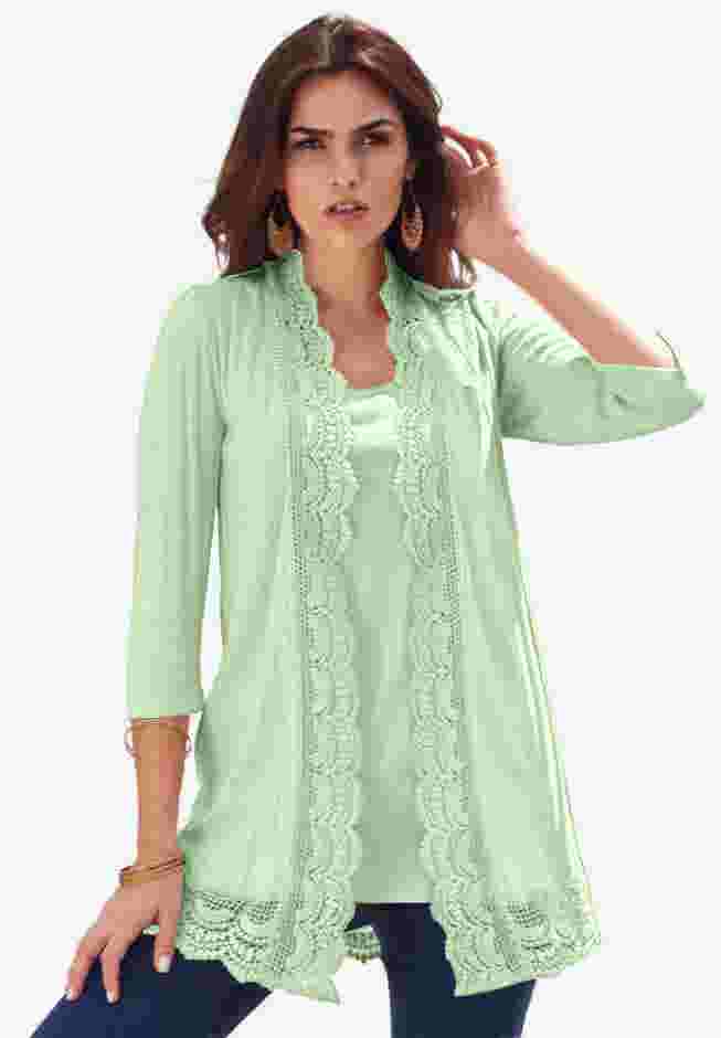 Crochet Trim Pointelle Cardigan image number 0