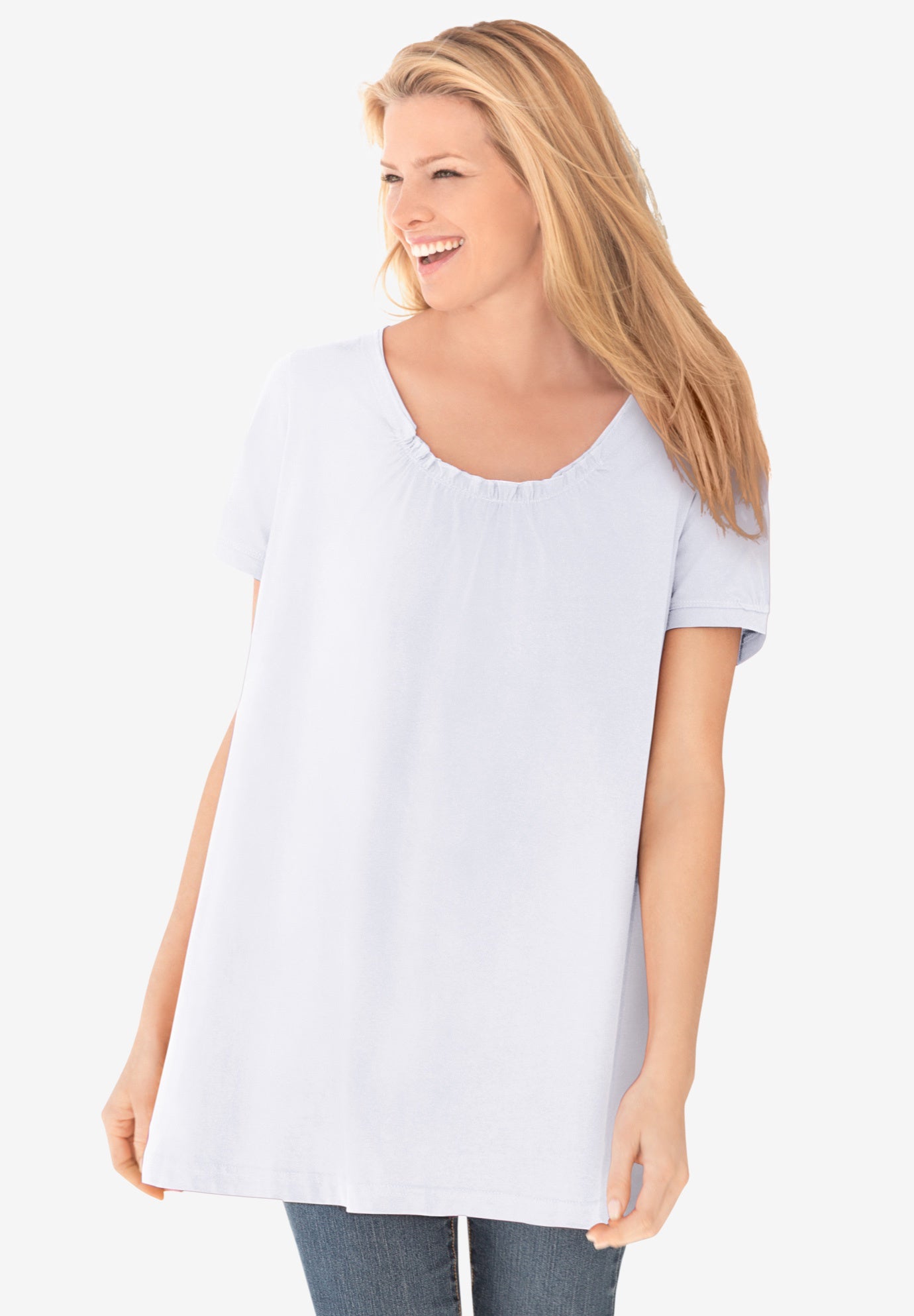 Perfect Short-Sleeve Shirred U-Neck Tunic image number 0