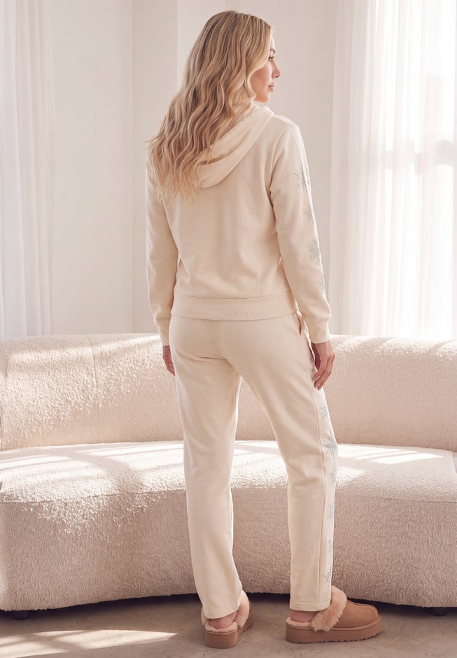 Plus Size Fleece Embellished Sleeve Zip-Front Hoodie image number 1