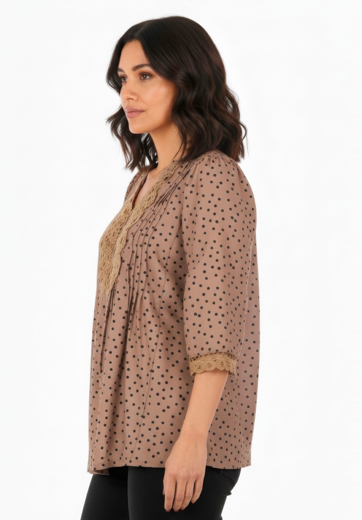 Plus Size Juliet Lace Trim Button-Down Shirt image number 2