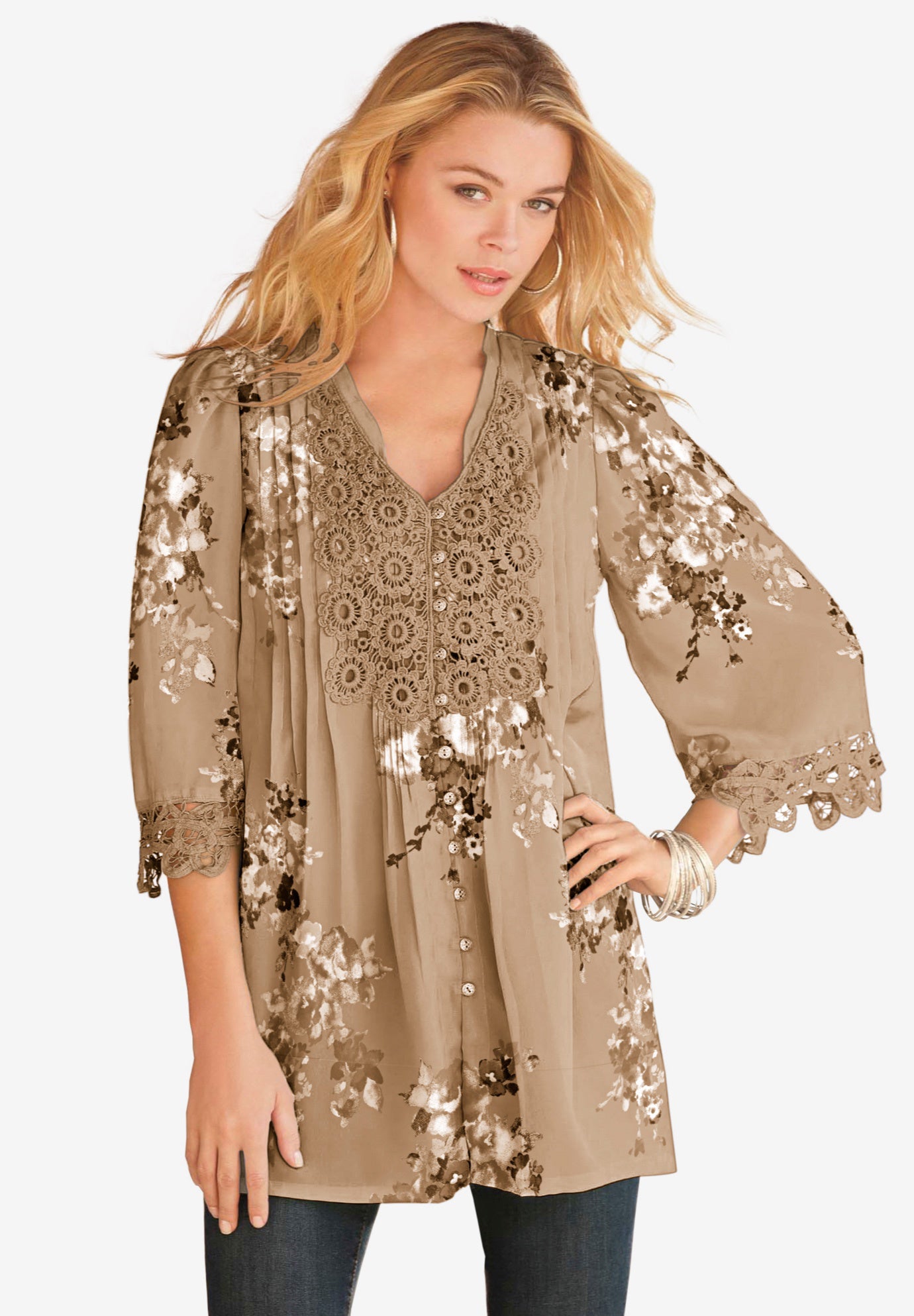 Plus Size Juliet Lace Trim Button-Down Shirt image number 0