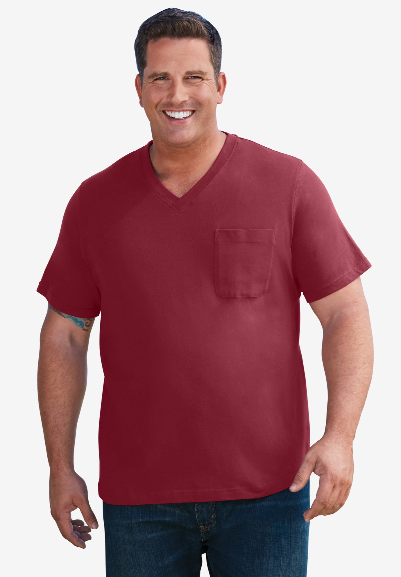 Shrink-Less Lightweight V-Neck Pocket T-Shirt image number 3