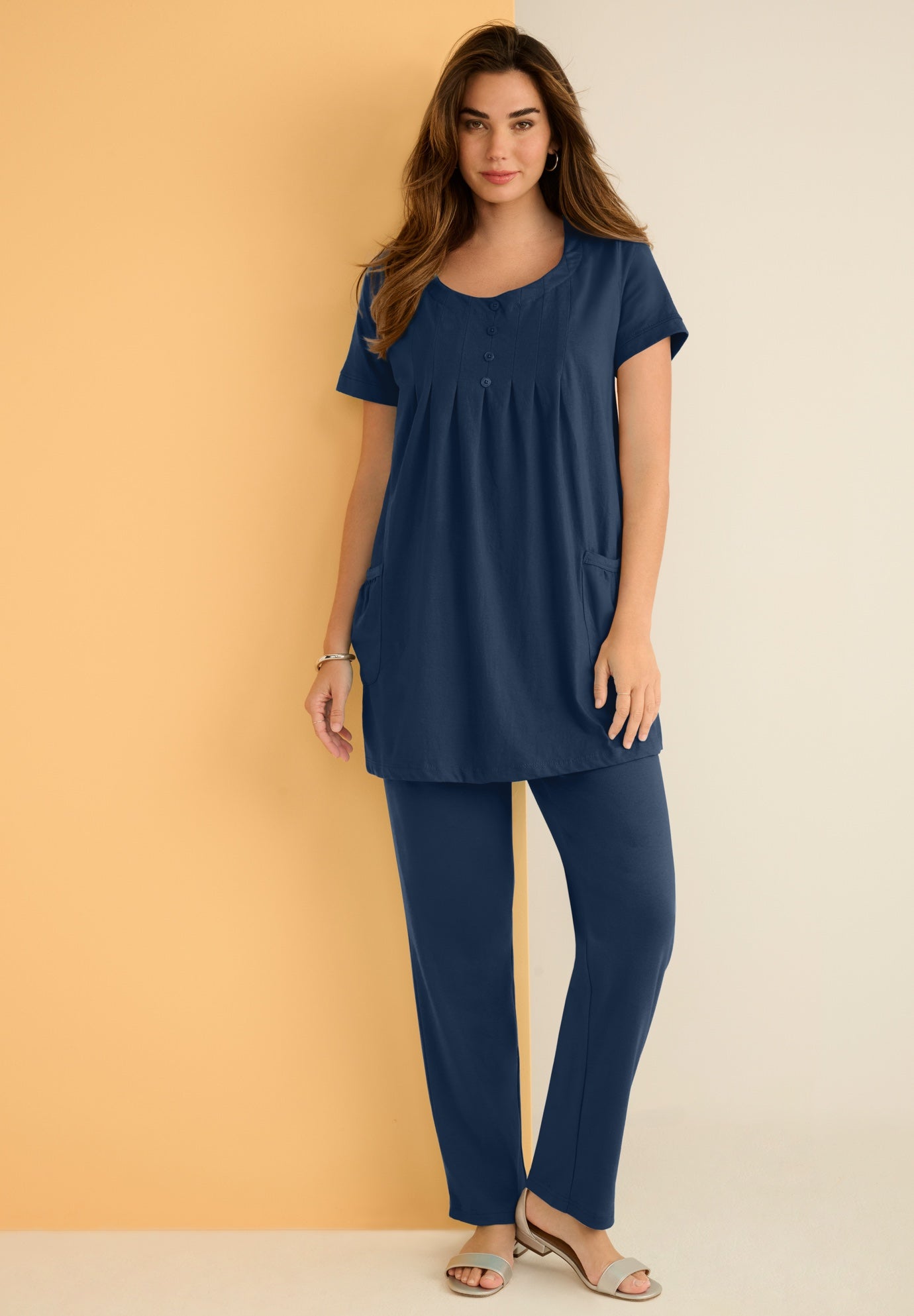 Plus Size Two Pocket Soft Knit Swing Tunic image number 1