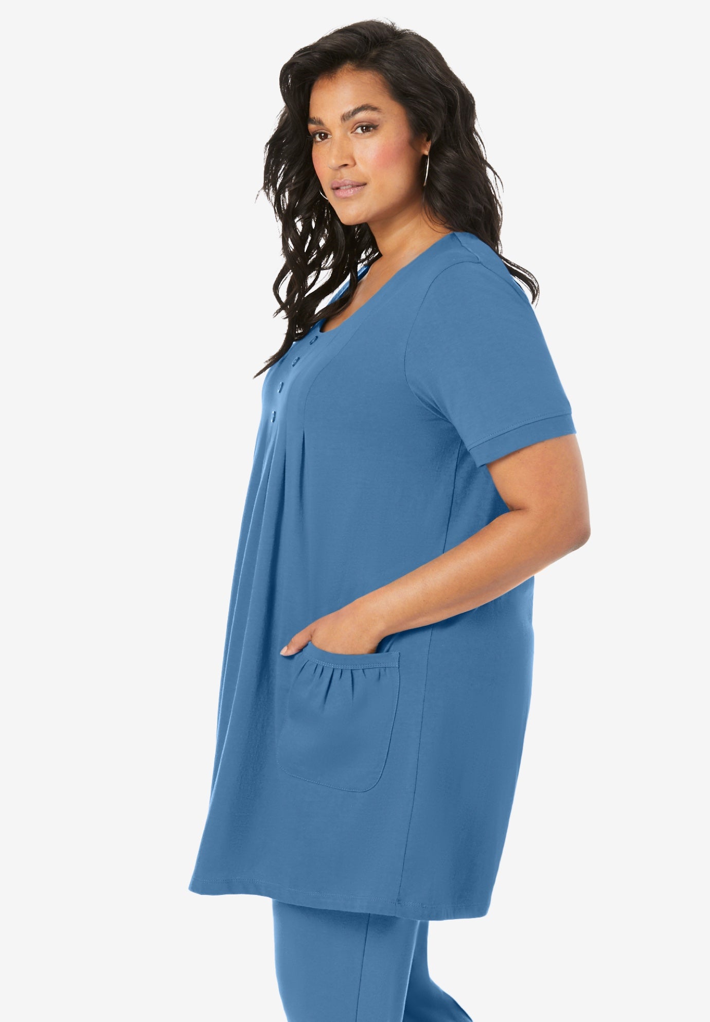 Plus Size Two Pocket Soft Knit Swing Tunic image number 2
