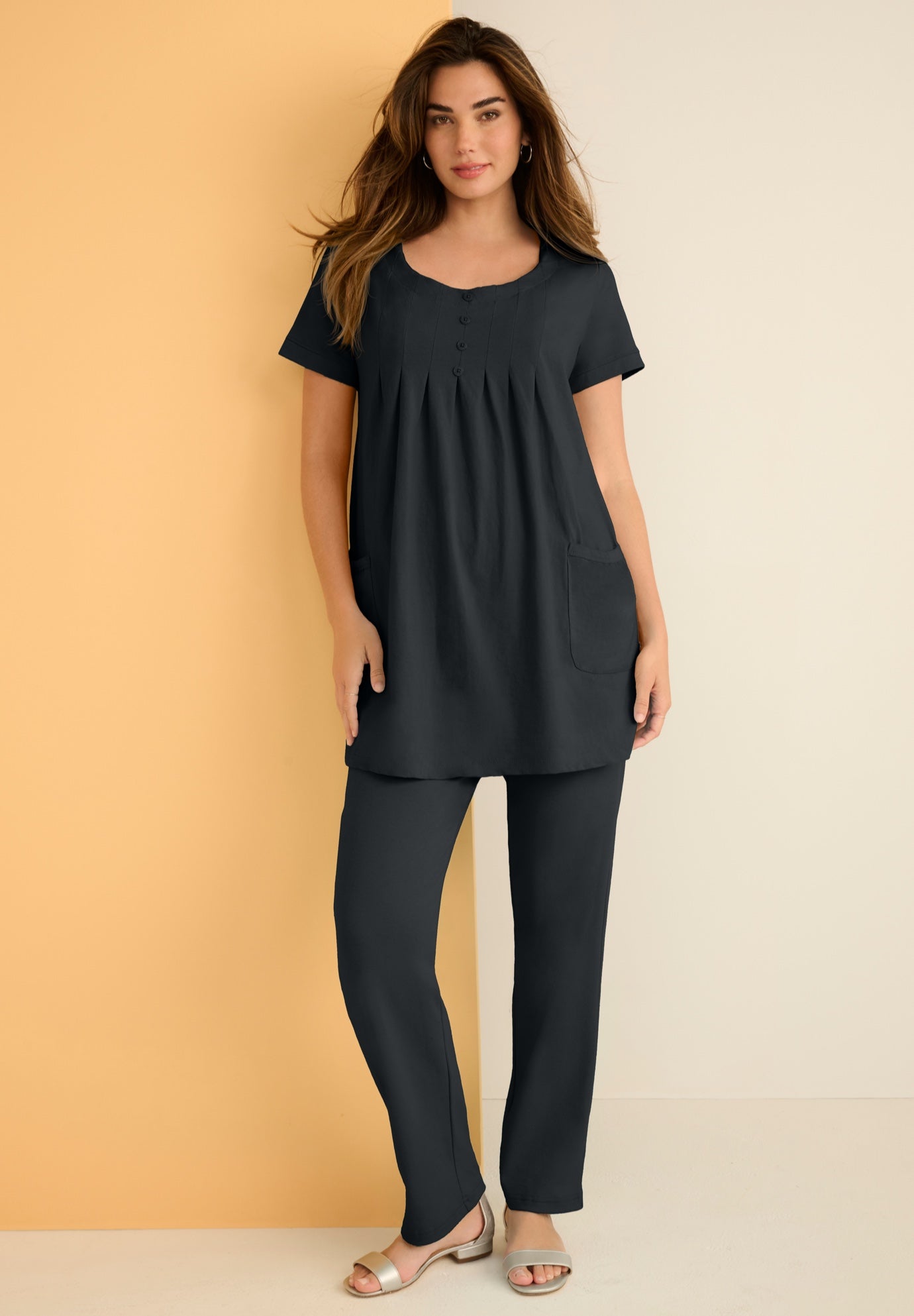 Plus Size Two Pocket Soft Knit Swing Tunic image number 0