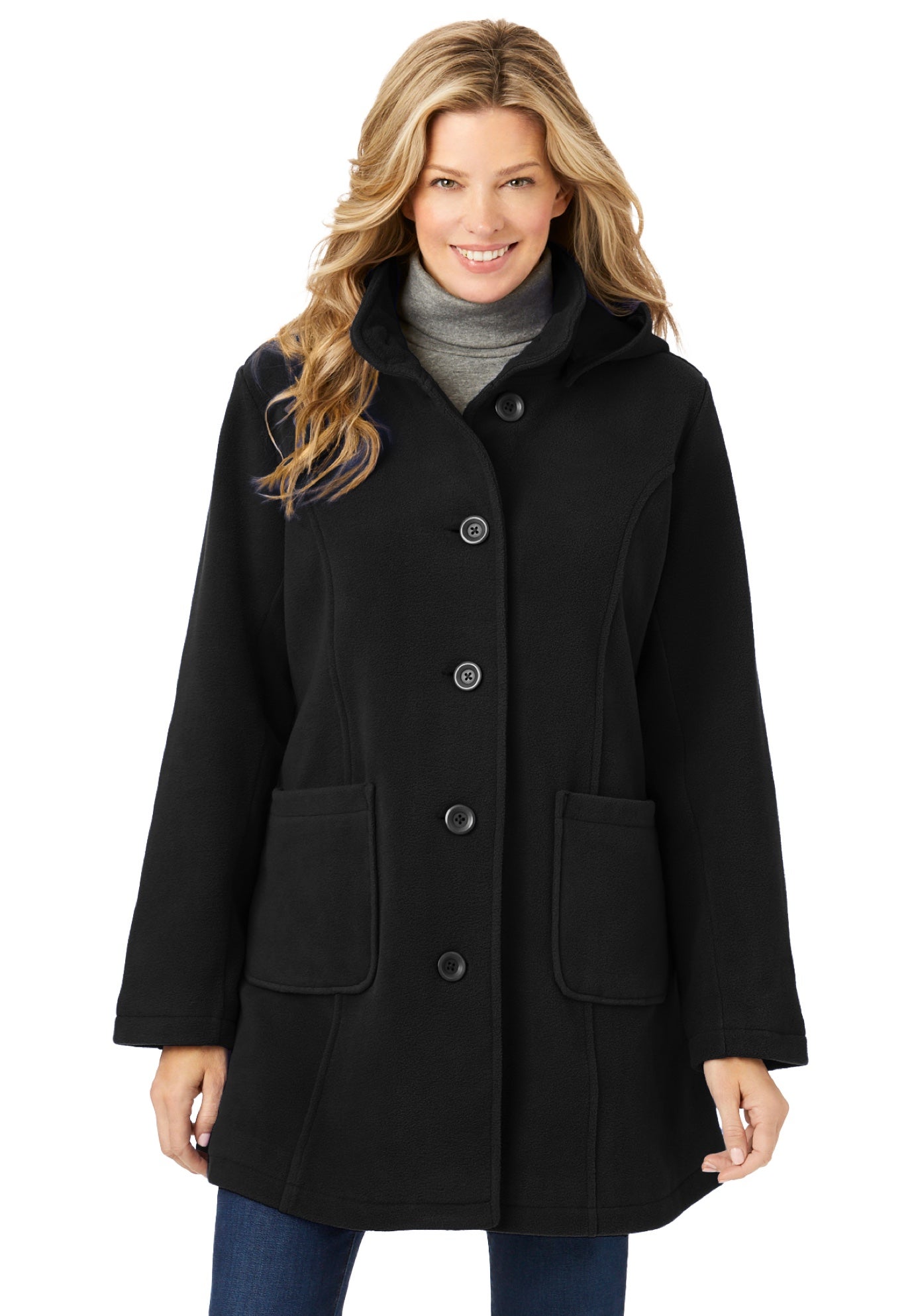 Hooded A-Line Fleece Coat image number 0