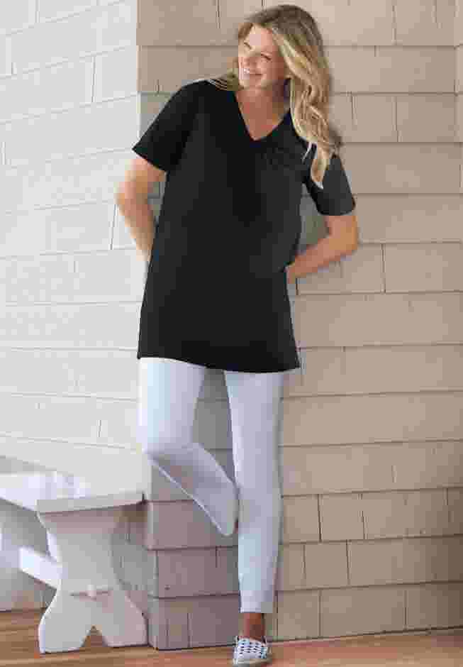 Perfect Short-Sleeve Shirred V-Neck Tunic image number 0