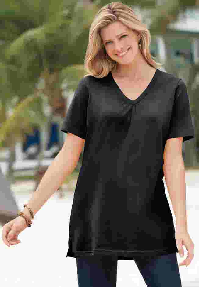 Perfect Short-Sleeve Shirred V-Neck Tunic image number 1