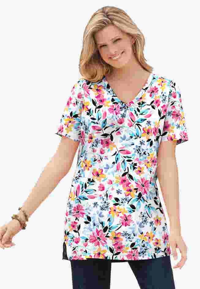 Perfect Short-Sleeve Shirred V-Neck Tunic image number 5